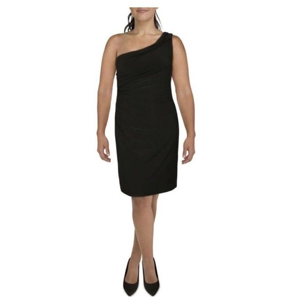 Xscape NWT Womens Black Drapey Midi Wedding Cocktail and Party Dress size 16 - Picture 1 of 2